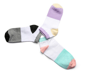 Set of cotton socks on white background