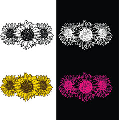 Sunflower Vector Design   Eps File Set.T-shirt design .svg file.