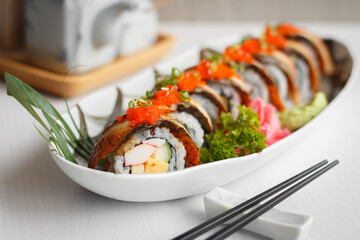 sushi rolls with eel (Unagi Rolls), Japanese Tradition food