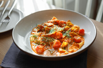 fettuccine pasta with creamy tomato sauce