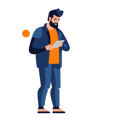 Man standing and looking at the phone vector illustration