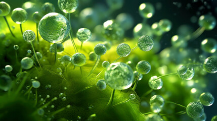 Single-celled organisms, such as phytoplankton, that lose their ability to perform photosynthesis efficiently due to changes in ocean water chemistry. Oceanic acidosis and climate change - obrazy, fototapety, plakaty