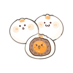 Steamed buns custard stuffed with steamed custard cream. on White Background.