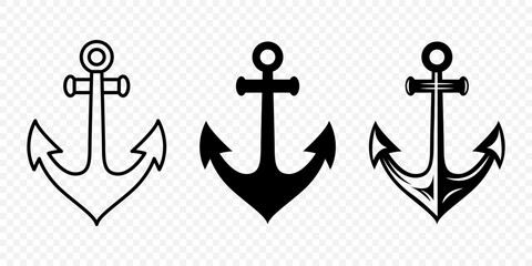 Vector Anchors. Anchor Silhouette Icon Set Isolated. Black and White Anchor with Outline. Anchor Design Template Collection. Vector Illustrtion