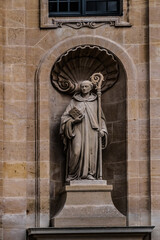 Architectural fragments of Paris Val-de-Grace Church at Place Alphonse Laveran. Сhurch and...