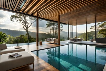 Fototapeta na wymiar Beyond Imagination: AI-Crafted Interior Designs Featuring Spectacular Swimming Pools