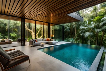 Fototapeta na wymiar Aqua Serenity: Discover AI-Enriched Interior Design with Captivating Swimming Pool