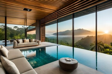Fototapeta na wymiar Dive into Elegance: AI-Created Interior Designs Showcasing Enchanting Swimming Pools