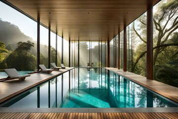 Fototapeta na wymiar Splash of Luxury: AI-Infused Interior Designs Featuring Exquisite Swimming Pools