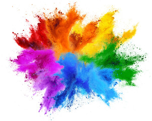 colorful vibrant rainbow holi paint color powder explosion with bright colors isolated white background - obrazy, fototapety, plakaty