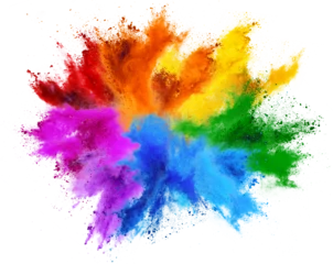 Schilderijen op glas colorful vibrant rainbow holi paint color powder explosion with bright colors isolated white background © stockphoto-graf