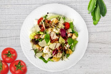 Fresh tasty vegetable salad in plate