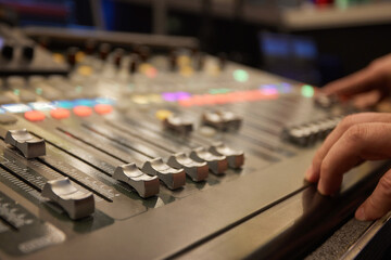 Fototapeta na wymiar Modern Music Record Studio Control Desk with Automatic Equalizer.