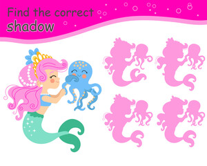 Find the correct shadow mermaid and octopus vector