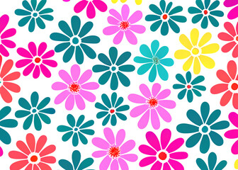 Obraz premium abstract floral background, cartoon style flowers pattern created with generative ai technology