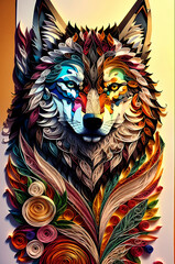 wolf,multi dimensional paper quilling, art, beautiful, colorful, masterpieces