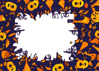 cartoon style halloween frame of creepy symbols created with generative ai technology