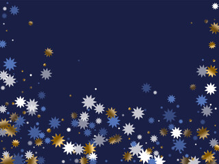 Fototapeta premium Decorative Christmas star holiday ornament graphic design. Gold blue white twinkle confetti.