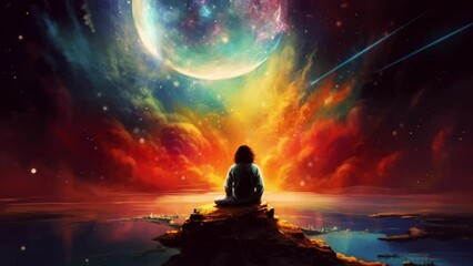 person in the night, meditation, Generative AI