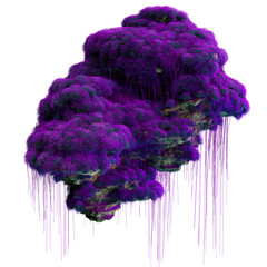 Fantasy tropical purple jungle alien environment. Avatar style floating islands and floating cliffs