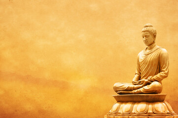 Sitting Buddha on an old paper background.