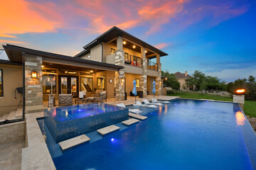 luxury pool at sunset
