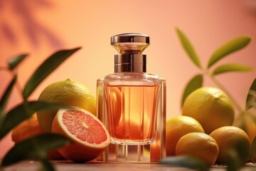 perfume bottle on citrus background. AI generated