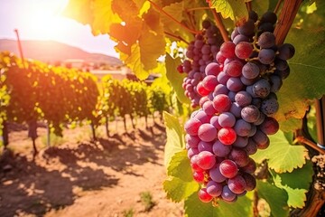 grapes are growing at vineyard in the sunlight Generative Ai