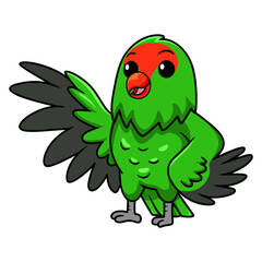Cute black winged lovebird cartoon waving hand