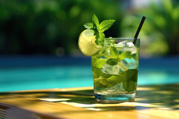 Mojito cocktail by the pool Generative AI