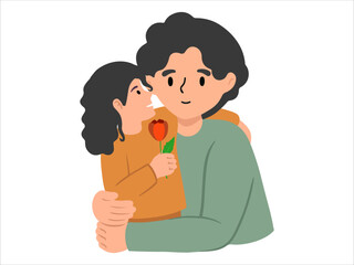 Daughter gives Father flower or avatar icon illustration