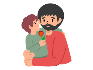 son gives dad flower or avatar icon illustration