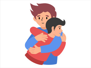 Hand drawn Father hugging son illustration