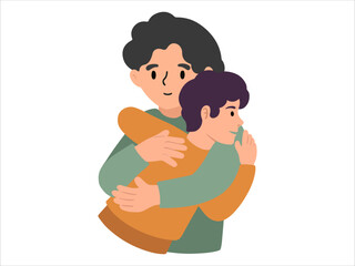 Dad hugging son or People Character illustration
