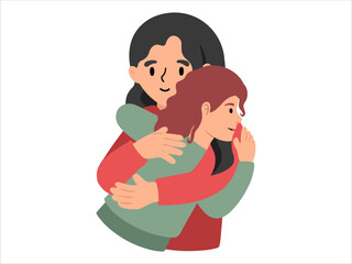Hand drawn Mom hugging daughter illustration