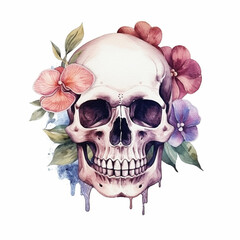 watercolor style, floral skull