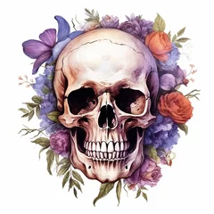 Abwaschbare Fototapete Aquarellschädel watercolor style, floral skull