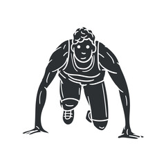 Athlete Runner Man Icon Silhouette Illustration. Sport Competition Vector Graphic Pictogram Symbol Clip Art. Doodle Sketch Black Sign.