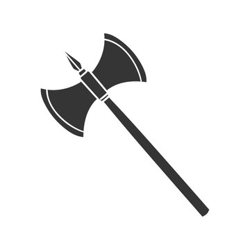 Double Axe Medieval Icon Silhouette Illustration. Warrior Weapon blade Vector Graphic Pictogram Symbol Clip Art. Doodle Sketch Black Sign.