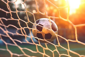 A goal where you can concede goals with soccer balls. Ai generated. - obrazy, fototapety, plakaty