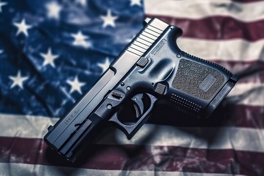 A pistol wrapped in the American flag.
