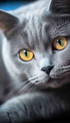 Portrait British Shorthair Cat Close up in Living Room. By AI