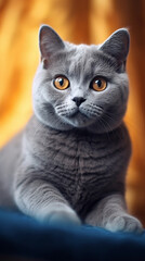 Portrait British Shorthair Cat Close up in Living Room. By AI