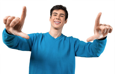 happy young teen framing with fingers