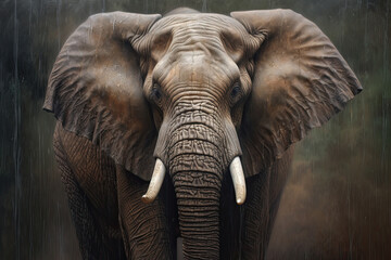 Retrato artistico de elefante mirando a cámara sobre fondo grunge en tonos marrones