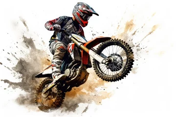 Foto op Plexiglas Dirt bike rider, Supercross, Sport concept, nice action of motorcycle jump © waranyu