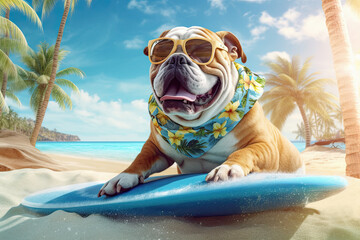 perro haciendo surf en el oceano. ilustracion de ia generativa. ilustracion de ia generativa