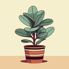  Exquisite Vector Illustration of a Rubber Plant, Perfect for Indoor Plant Care Guides, Home Decor Themes, and Nature-Inspired Crafts