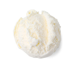 Scoop of delicious vanilla ice cream isolated on white, top view