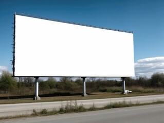 Empty advertising space left blank on large billboards in the street. Blank big billboard white LED screen horizontally displaying advertisement on road traffic sidewalk sidewalk in city